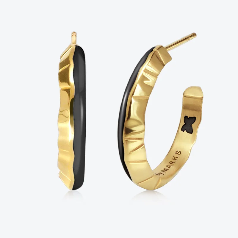 Limited - Edition Collections Now on Sale A.Iceberg SM 18K Gold Hoops w. Black enamel