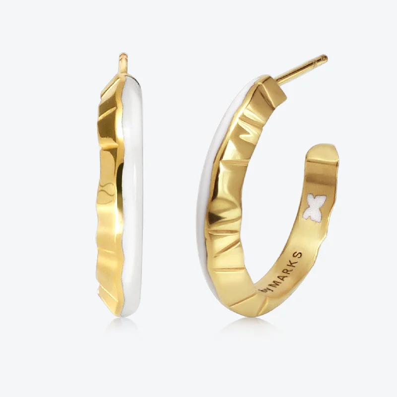Flash Sale A.Iceberg SM 18K Gold Hoops w. White enamel