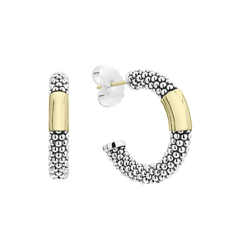 Massive Clearance Sale Wedding Band High Bar Two-Tone Station Caviar Hoop Earrings
