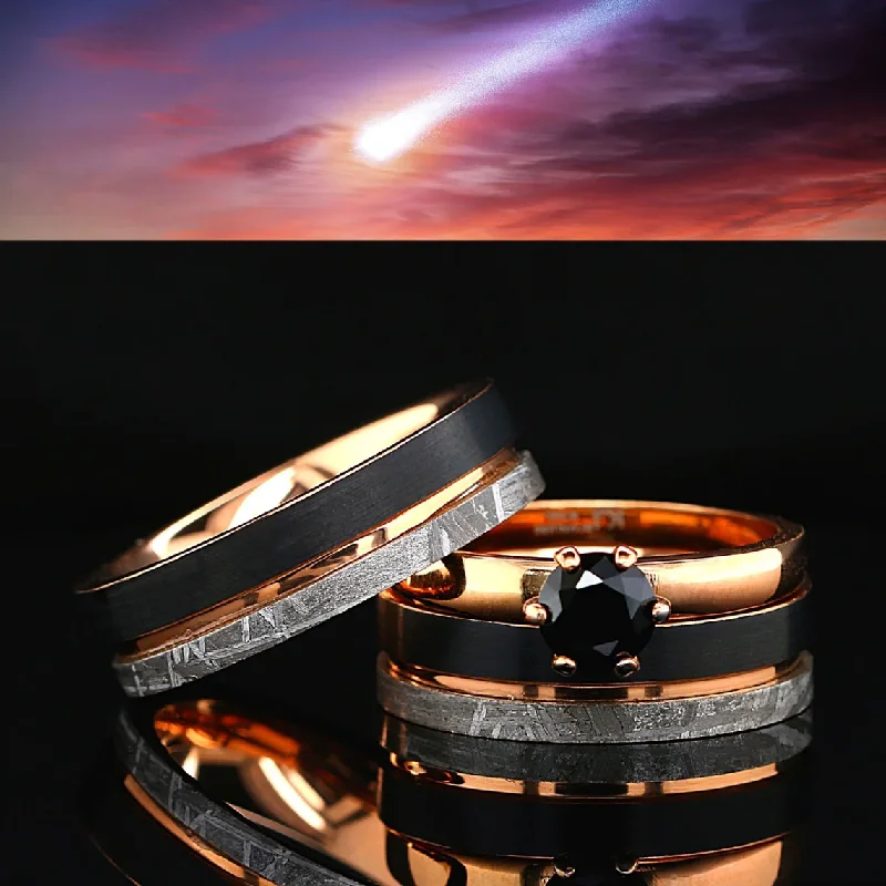 Big Savings, Big Smiles Fashion Ring 3PCs Couple Ring Set | Gold Plated Stainless Steel Engagement Ring | Natural Meteorite Wedding Bands for Him and Her | Tungsten Black & Gold Wedding Band Big Savings, Big Smiles Fashion Ring 3PCs Couple Ring Set | Gold Plated Stainless Steel Engagement Ring | Natural Meteorite Wedding Bands for Him and Her | Tungsten Black & Gold Wedding Band