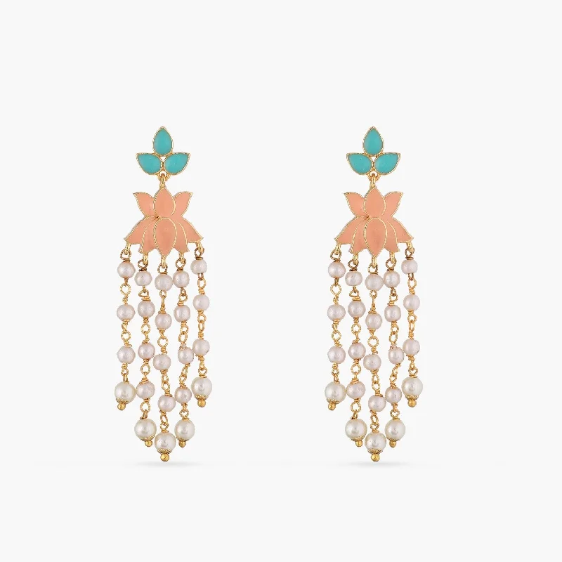Limited - Time Offer Platinum Necklace Jalaja Lotus Pearl Dangle Earring