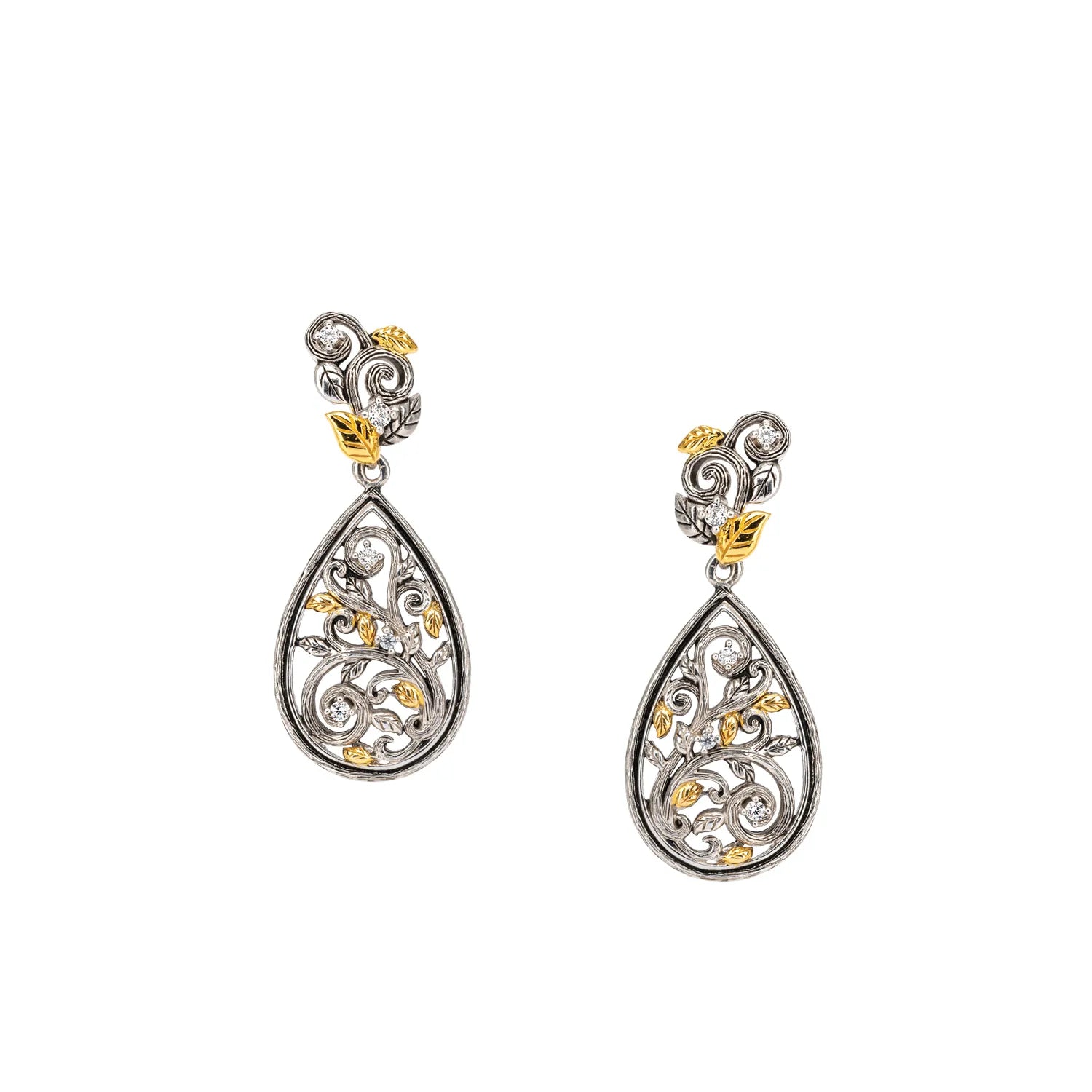 Season - End Clearance Stackable Jewelry Keith Jack Sterling Silver Oxidized + 10k CZ Tree of Life Drop Earrings