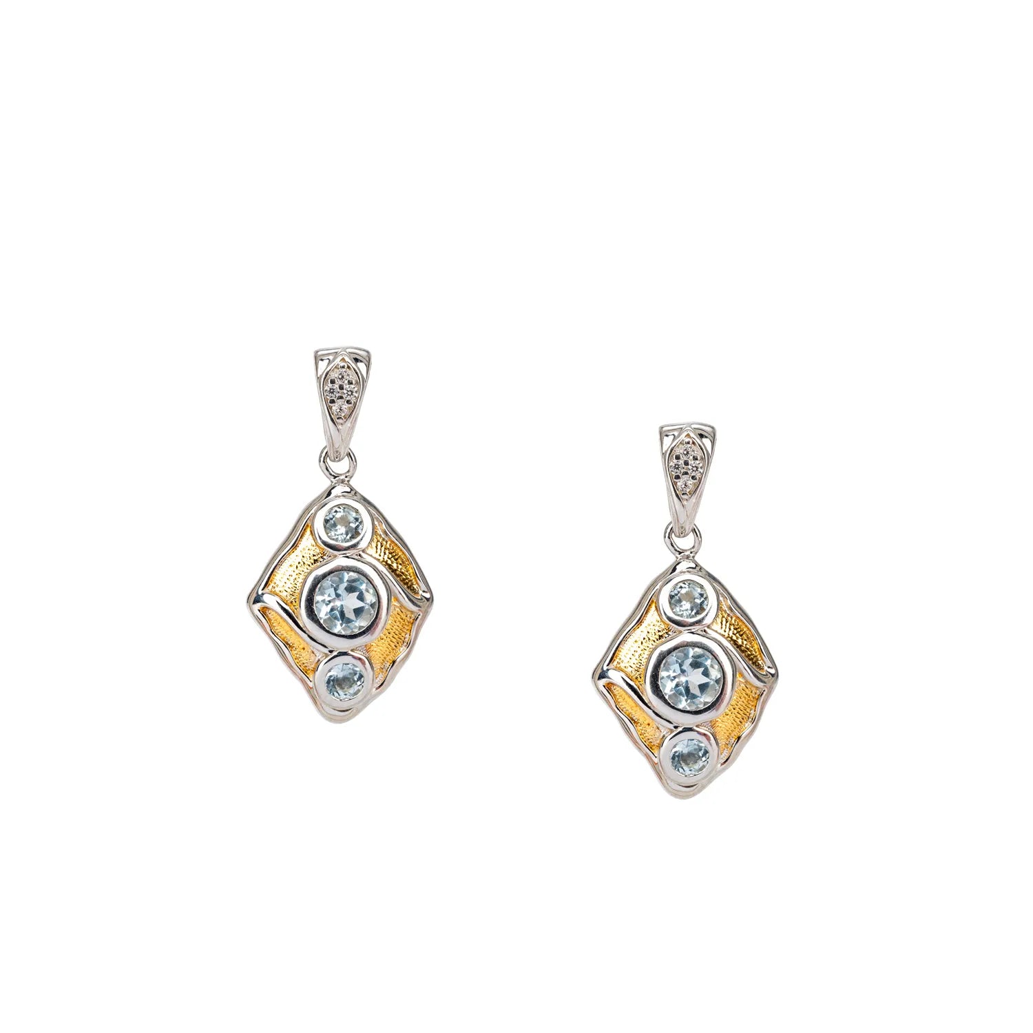 New Arrivals Statement Necklace Keith Jack Sterling Silver Rhodium + 23k Gilded Sky Blue Topaz & CZ Rocks 'n Rivers Post Earrings