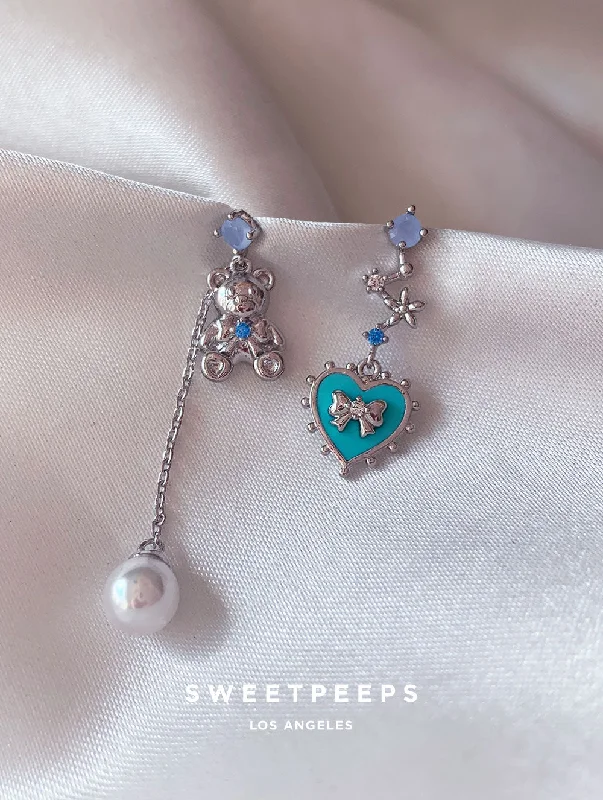 Shop Now, Save Big Bucks Silver Choker Lacey Teddy Bear Heart Studs - Silver