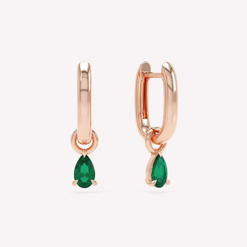 Shop Now, Save Big Bucks Allday Polished 14K Rosegold Hoops w. Emerald Drop