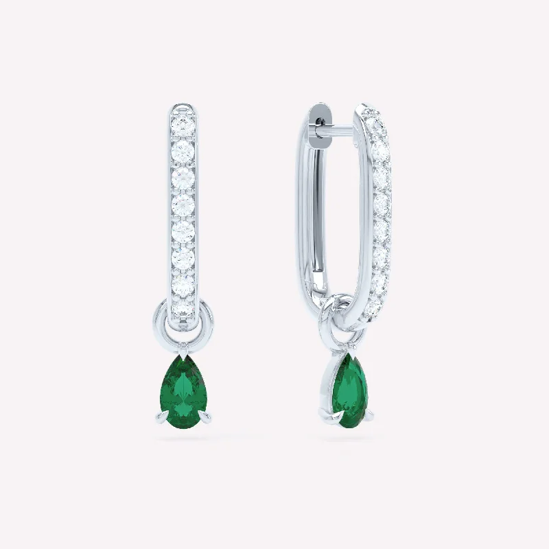 Clearance Sale, Steal Great Bargains Allday 14K Whitegold Hoops w. Diamond & Emerald Drops