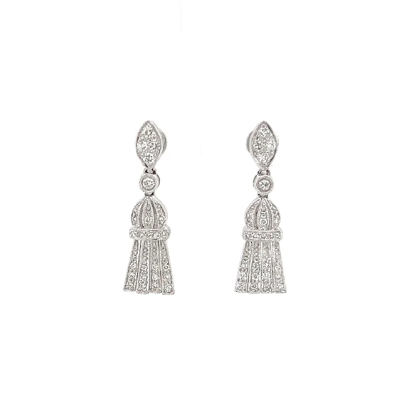 New Arrivals on Discount Milgrain Dangle Earrings with 0.39ctw of Diamonds in 14K White Gold New Arrivals on Discount Milgrain Dangle Earrings with 0.39ctw of Diamonds in 14K White Gold