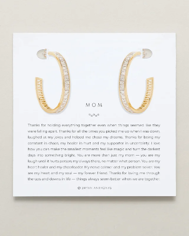 Limited - Time Offer Sterling Silver Mom Baguette Maxi Hoop Earrings