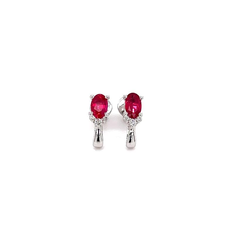 Huge Discounts, Unbeatable Offers Oval Ruby Stud Earrings with Accent Diamonds in 14K White Gold Huge Discounts, Unbeatable Offers Oval Ruby Stud Earrings with Accent Diamonds in 14K White Gold