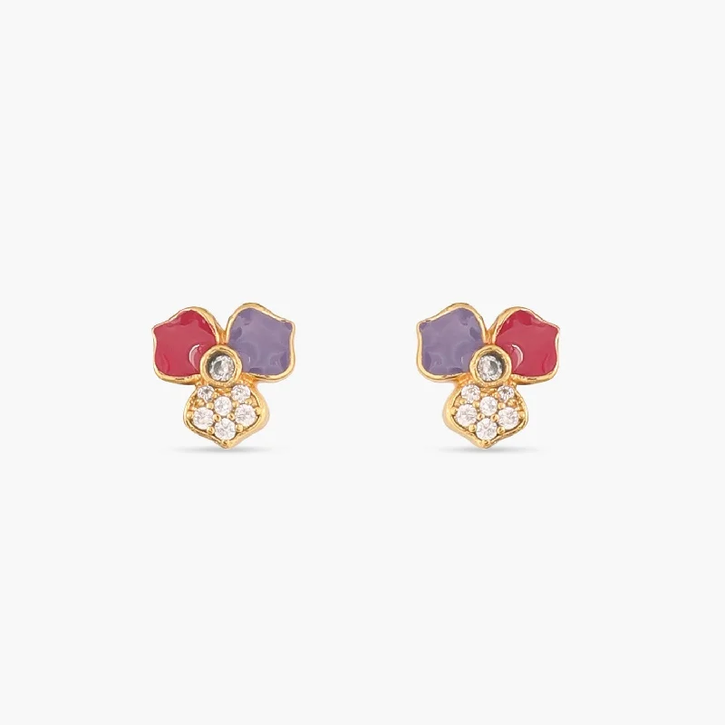 Exclusive Members - Only Sale Silver Chain Pansy Floral CZ Classic Stud Earrings