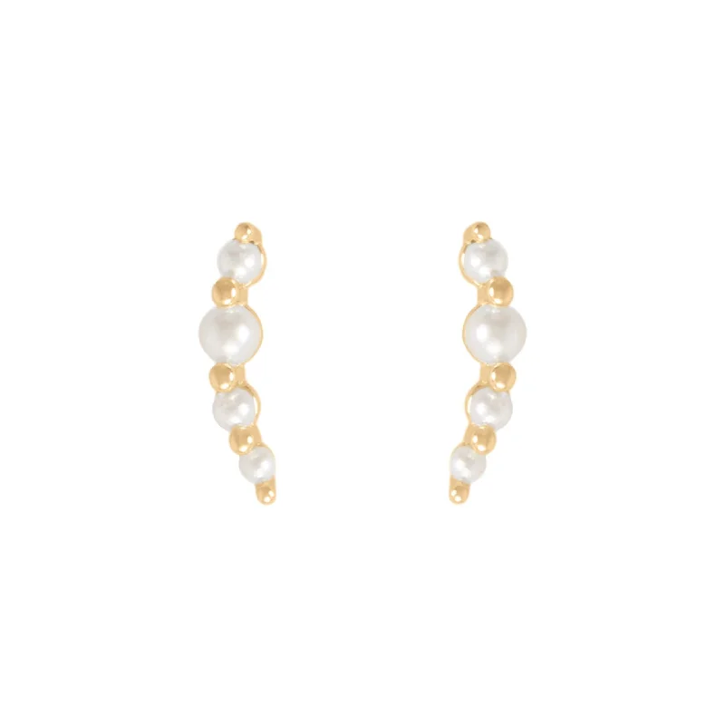 Exclusive Members - Only Sale Round Cut Ring Pearl Climber Stud Earrings