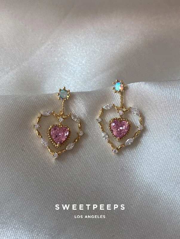 Clearance Sale Classic Diamond Ring Pretty Heart Studs (Baby Pink)