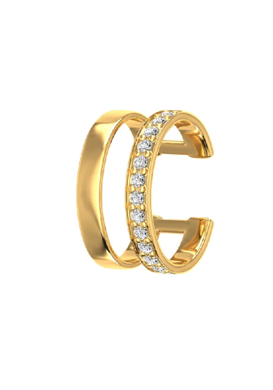Season - End Clearance Double Line 18K Gold Ear Cuff w. Lab-Grown Diamonds