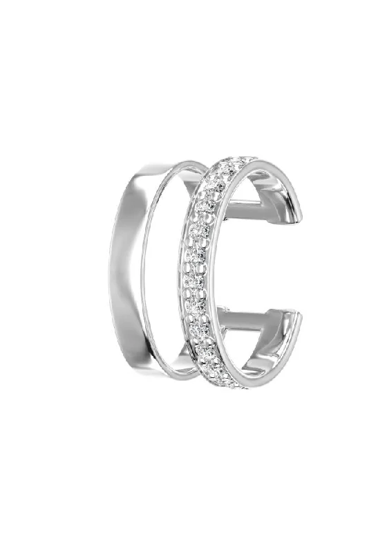 Shop Comfortably at Home Double Line 18K Whitegold Ear Cuff w. Lab-Grown Diamonds