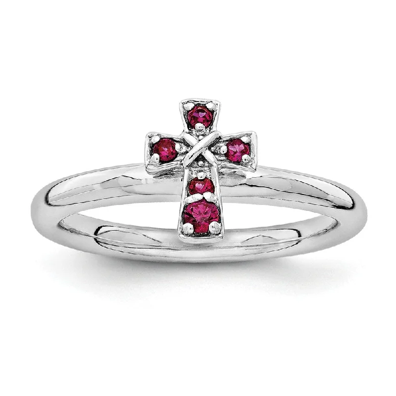 Clearance Sale Tourmaline Necklace Rhodium Plated Sterling Silver Stackable Created Ruby 9mm Cross Ring