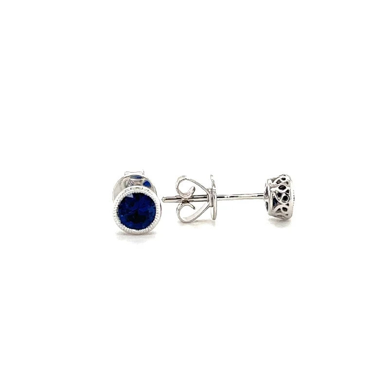 New Arrivals on Discount Round Sapphire Stud Earrings with Filigree and Milgrain in 14K White Gold New Arrivals on Discount Round Sapphire Stud Earrings with Filigree and Milgrain in 14K White Gold