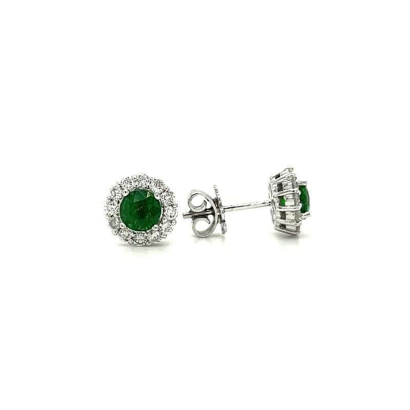 New Arrivals Round Tsavorite Stud Earrings with 0.56ctw of Diamonds in 14K White Gold