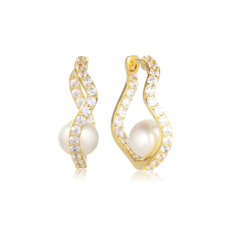 Exclusive Offers for Our Valued Customers Ponza 18K Gold Plated Hoops w. Zirconias & Pearl