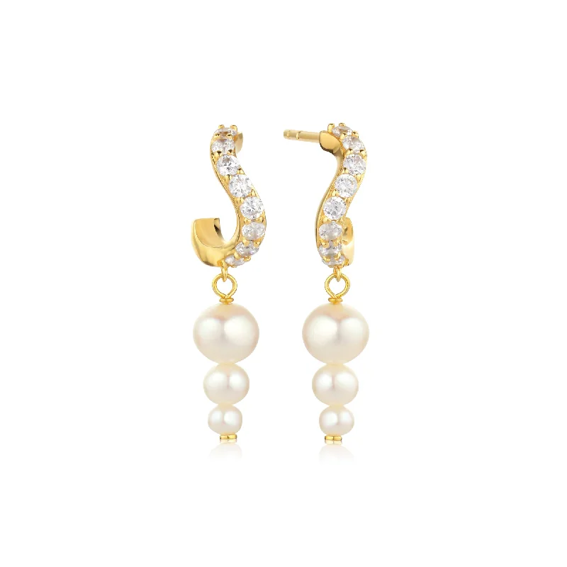 Clearance Sale, Steal Great Bargains Ponza Lungo 18K Gold Plated Creols w. Zirconias & Pearls Clearance Sale, Steal Great Bargains Ponza Lungo 18K Gold Plated Creols w. Zirconias & Pearls