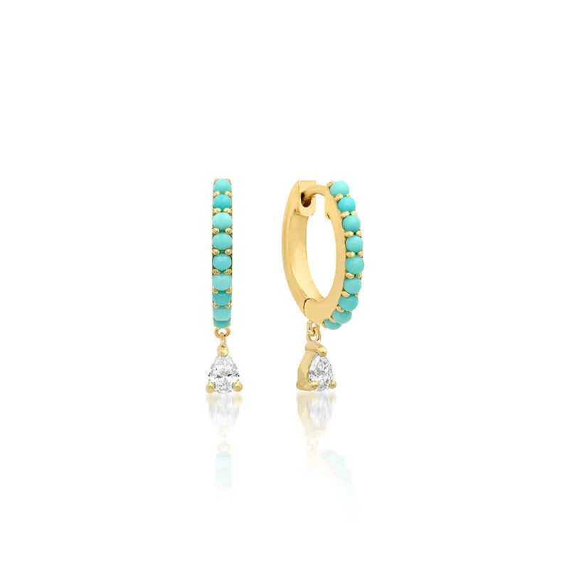 Limited - Edition Collections Now on Sale Cluster Earrings Turquoise Huggies With Pear-Cut Diamond Drop Limited - Edition Collections Now on Sale Cluster Earrings Turquoise Huggies With Pear-Cut Diamond Drop