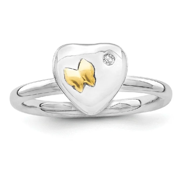 Don't Miss Your Chance Sapphire Ring Sterling Silver & 14k Gold Butterfly .015 Ct Diamond Heart Stack Ring Don't Miss Your Chance Sapphire Ring Sterling Silver & 14k Gold Butterfly .015 Ct Diamond Heart Stack Ring