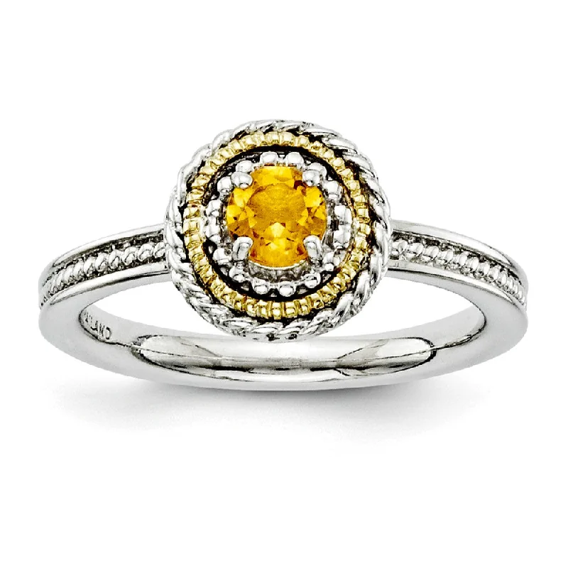 Buy More, Save More Luxury Earrings Sterling Silver & 14K Gold Plated Stackable Citrine Ring