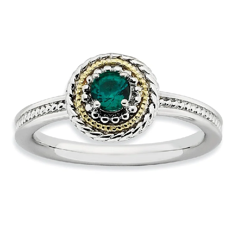 Clearance Sale, Steal Great Bargains Diamond Ring Sterling Silver & 14K Gold Plated Stackable Created Emerald Ring Clearance Sale, Steal Great Bargains Diamond Ring Sterling Silver & 14K Gold Plated Stackable Created Emerald Ring