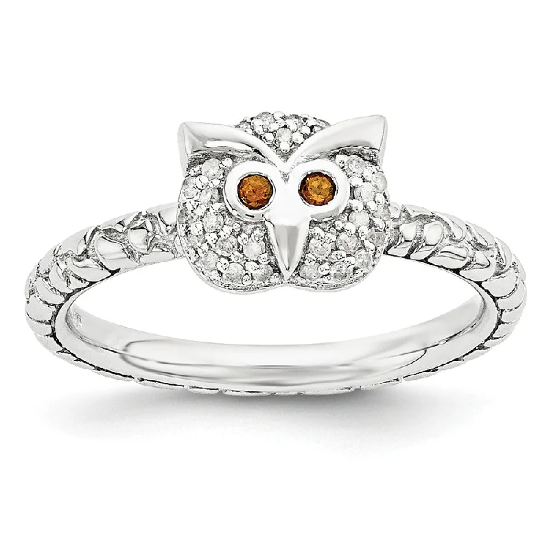 Buy More, Save More Stackable Jewelry Sterling Silver, Garnet & .135 Ctw I3 H-I Diamond 7mm Owl Stack Ring Buy More, Save More Stackable Jewelry Sterling Silver, Garnet & .135 Ctw I3 H-I Diamond 7mm Owl Stack Ring
