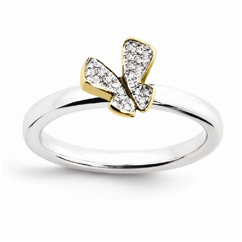Exclusive Offers for Our Valued Customers Eternity Ring Sterling Silver/Gold Tone .06ctw Diamond 8mm Butterfly Stackable Ring Exclusive Offers for Our Valued Customers Eternity Ring Sterling Silver/Gold Tone .06ctw Diamond 8mm Butterfly Stackable Ring