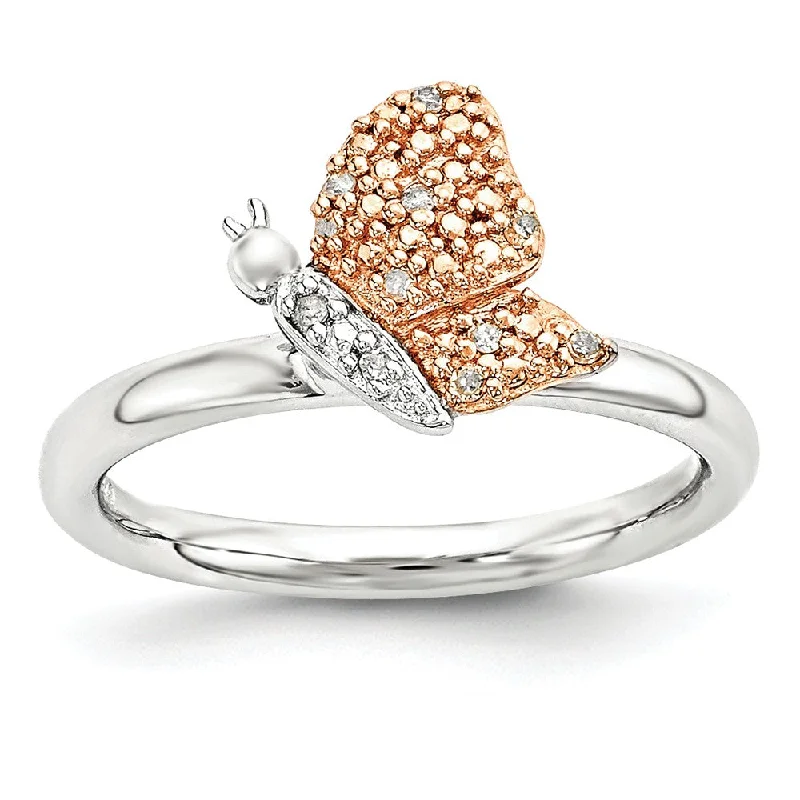 Big Savings, Big Smiles Unique Jewelry Sterling Silver/Rose Tone .05 Ctw Diamond 10mm Butterfly Stack Ring Big Savings, Big Smiles Unique Jewelry Sterling Silver/Rose Tone .05 Ctw Diamond 10mm Butterfly Stack Ring