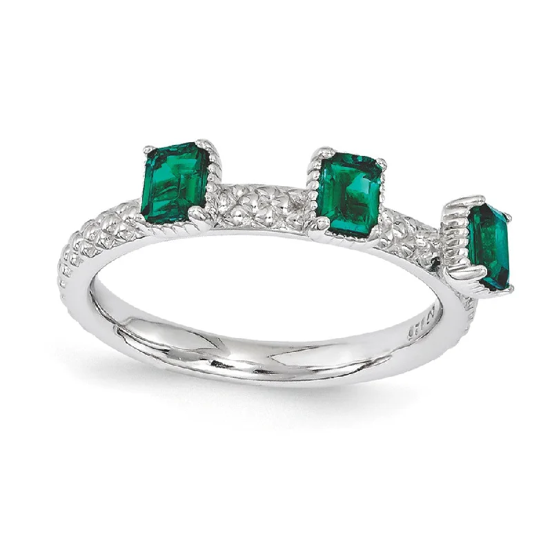 Huge Discounts, Unbeatable Offers Rose Gold Ring Sterling Silver Stackable Created Emerald Octagon Three Stone Ring Huge Discounts, Unbeatable Offers Rose Gold Ring Sterling Silver Stackable Created Emerald Octagon Three Stone Ring