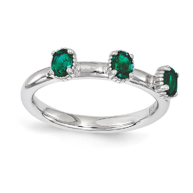 Shop Now, Save Big Bucks Sterling Silver Sterling Silver Stackable Created Emerald Oval Three Stone Ring Shop Now, Save Big Bucks Sterling Silver Sterling Silver Stackable Created Emerald Oval Three Stone Ring