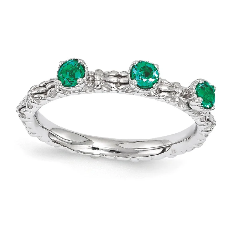 Buy More, Save More Stylish Earrings Sterling Silver Stackable Created Emerald Round Three Stone Ring Buy More, Save More Stylish Earrings Sterling Silver Stackable Created Emerald Round Three Stone Ring