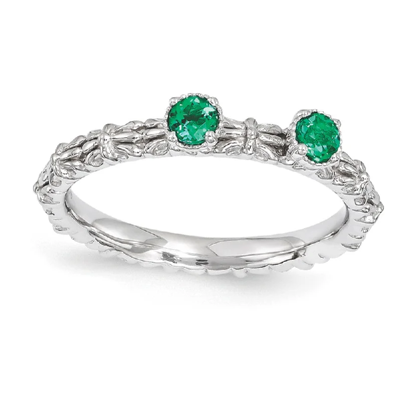 Buy More, Save More Fashion Ring Sterling Silver Stackable Created Emerald Round Two Stone Ring Buy More, Save More Fashion Ring Sterling Silver Stackable Created Emerald Round Two Stone Ring