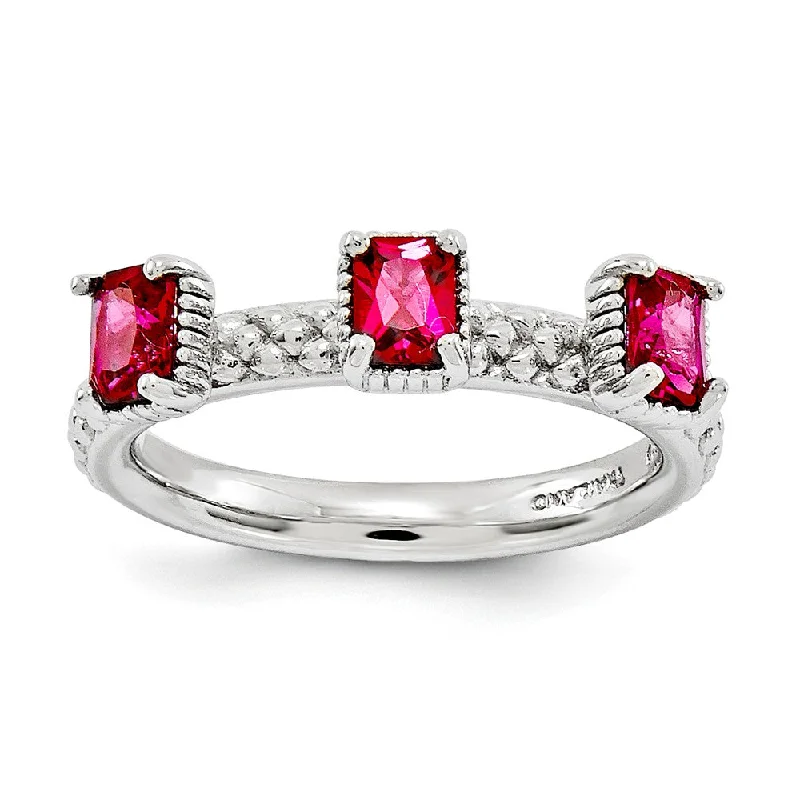 Clearance Sale, Steal Great Bargains Adjustable Bracelet Sterling Silver Stackable Created Ruby Octagon Three Stone Ring Clearance Sale, Steal Great Bargains Adjustable Bracelet Sterling Silver Stackable Created Ruby Octagon Three Stone Ring