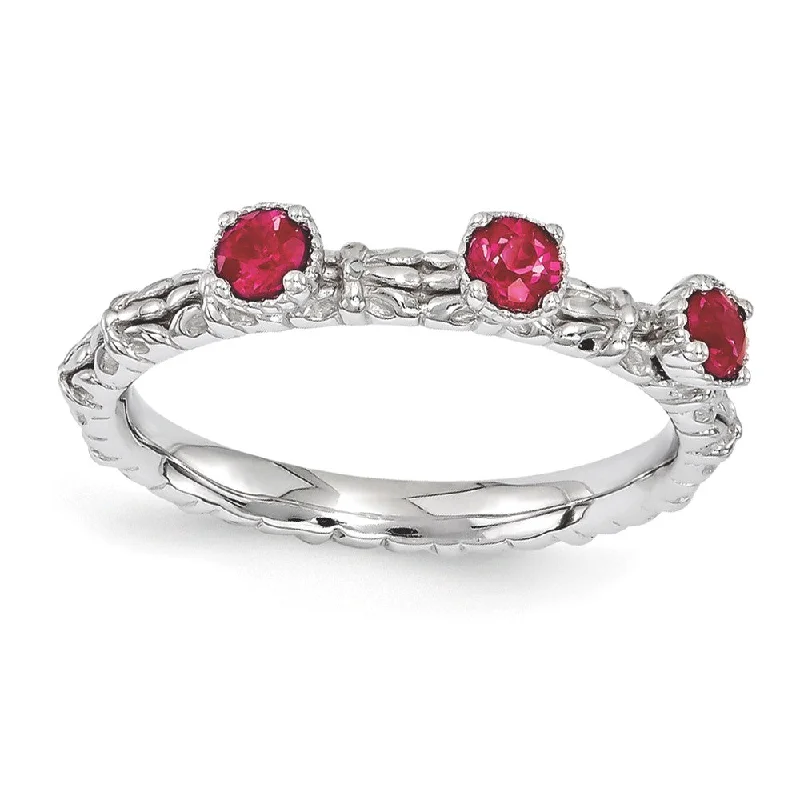 Season - End Clearance Personalized Necklace Sterling Silver Stackable Created Ruby Round Three Stone Ring Season - End Clearance Personalized Necklace Sterling Silver Stackable Created Ruby Round Three Stone Ring