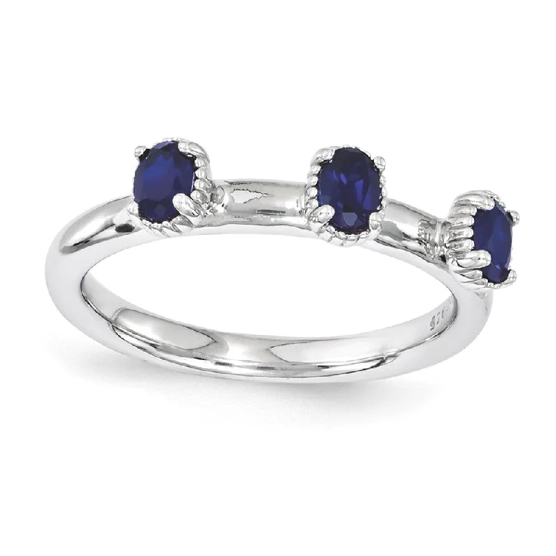 New Arrivals Luxury Necklace Sterling Silver Stackable Created Sapphire Oval Three Stone Ring New Arrivals Luxury Necklace Sterling Silver Stackable Created Sapphire Oval Three Stone Ring