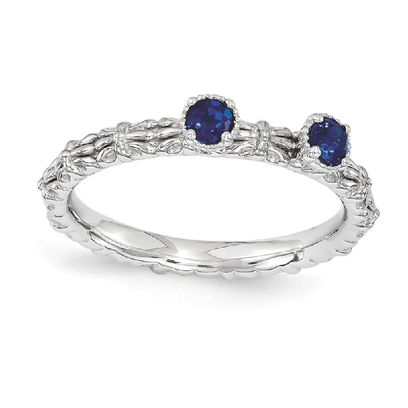 Huge Discounts, Unbeatable Offers Gold Chain Sterling Silver Stackable Created Sapphire Round Two Stone Ring Huge Discounts, Unbeatable Offers Gold Chain Sterling Silver Stackable Created Sapphire Round Two Stone Ring
