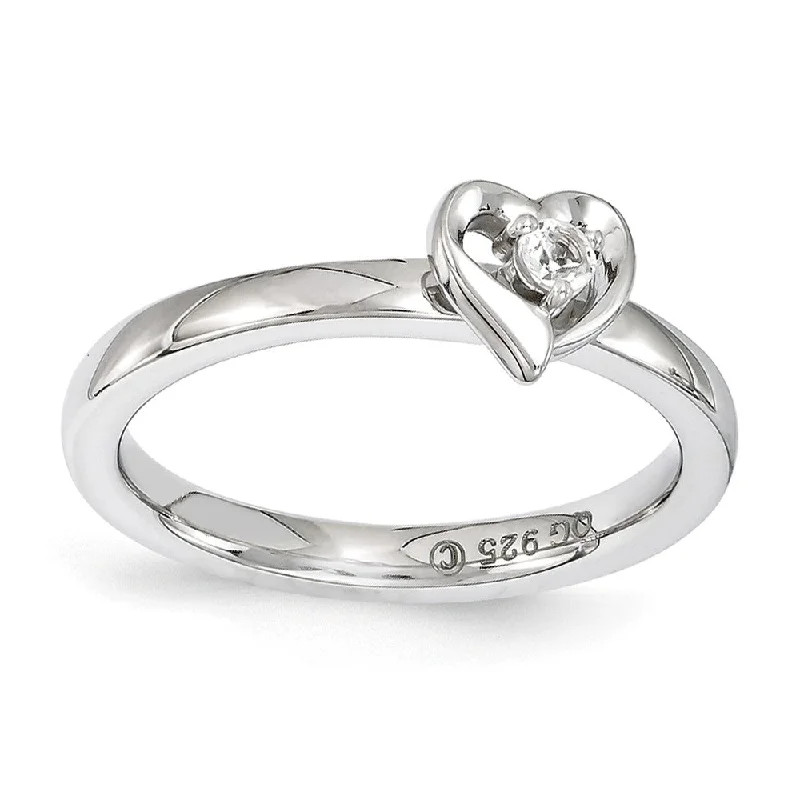 Be the First to Rock the Latest Trends Gold Bangle Sterling Silver Stackable Expressions White Topaz 6mm Heart Ring Be the First to Rock the Latest Trends Gold Bangle Sterling Silver Stackable Expressions White Topaz 6mm Heart Ring