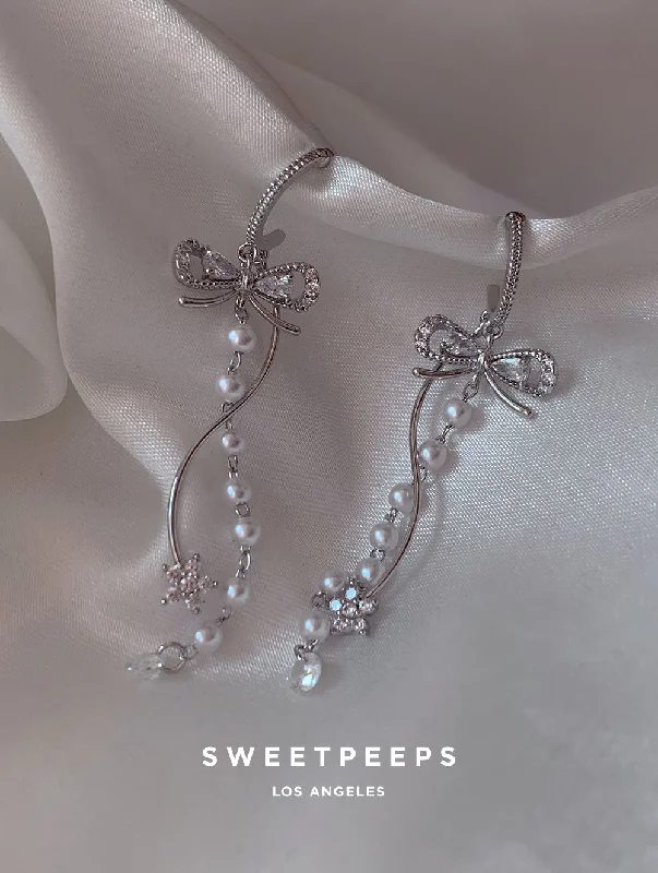 Huge Discounts, Unbeatable Offers Platinum Necklace Sweet Ribbon Dangle Studs - Silver Huge Discounts, Unbeatable Offers Platinum Necklace Sweet Ribbon Dangle Studs - Silver