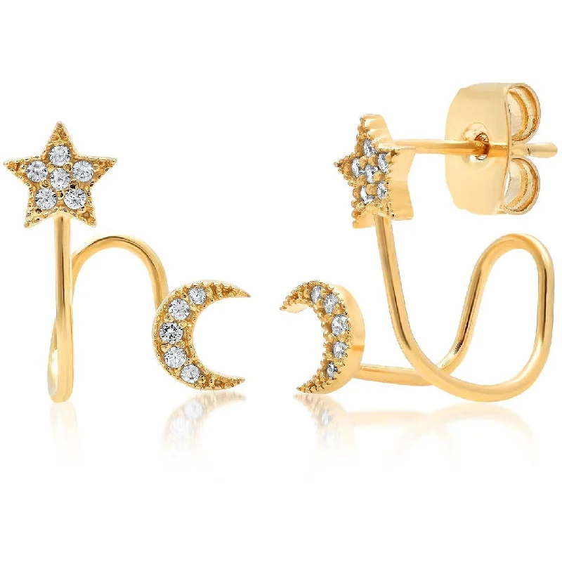 Buy More, Save More Bold Earrings TAI CZ Star and Moon Ear Huggies