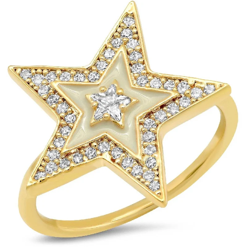 Limited - Time Offer White Gold Ring TAI ENAMEL PAVE STAR RING