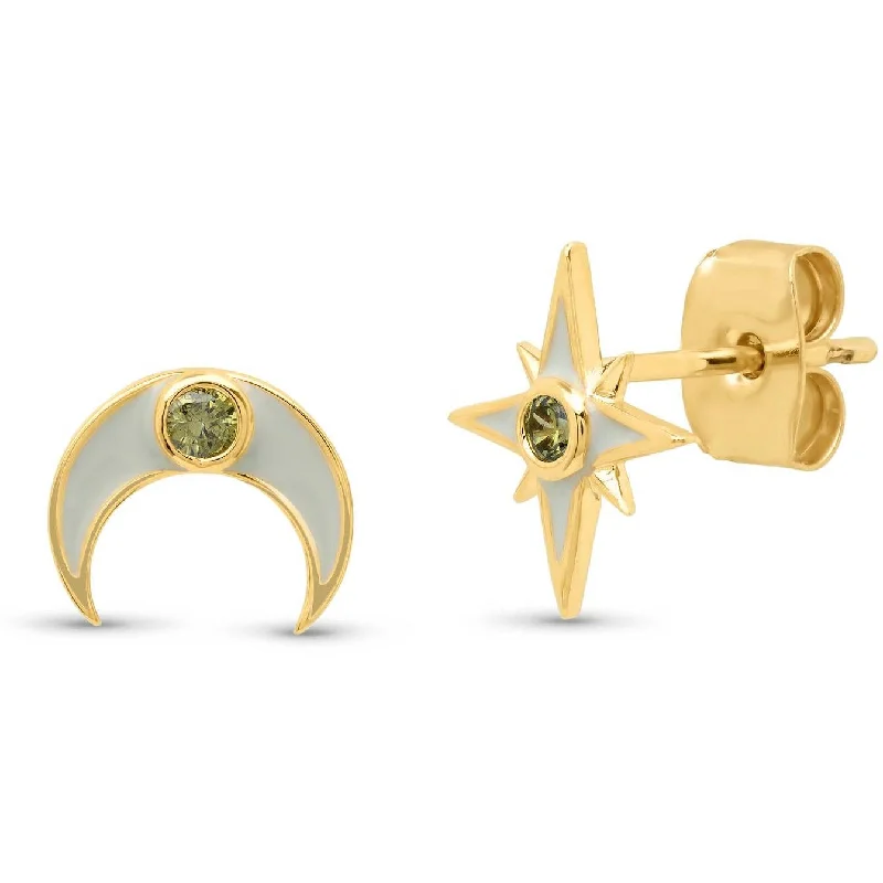 New Arrivals on Discount Cuff Bracelet TAI Gold Star/Moon Mismatched Enamel Studs