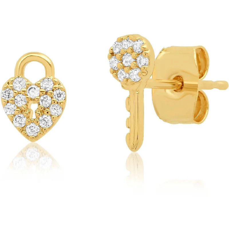 Shop Now, Save Big Bucks Elegant Ring TAI PAVE CZ HEART LOCK AND KEY STUDS