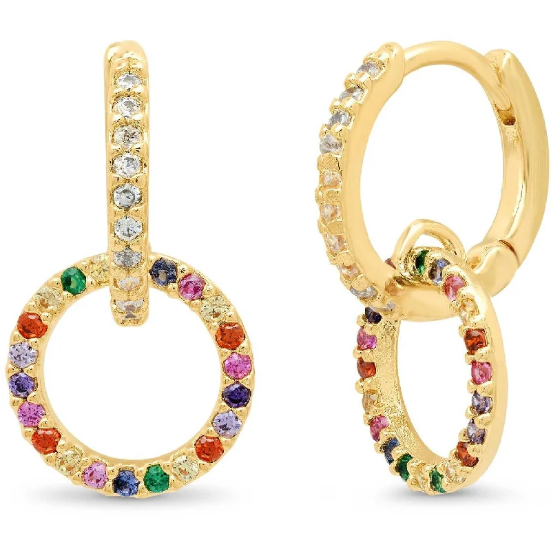 Season - End Clearance Unique Jewelry TAI Pave CZ Huggie with Rainbow Circle Charm Dangle Season - End Clearance Unique Jewelry TAI Pave CZ Huggie with Rainbow Circle Charm Dangle