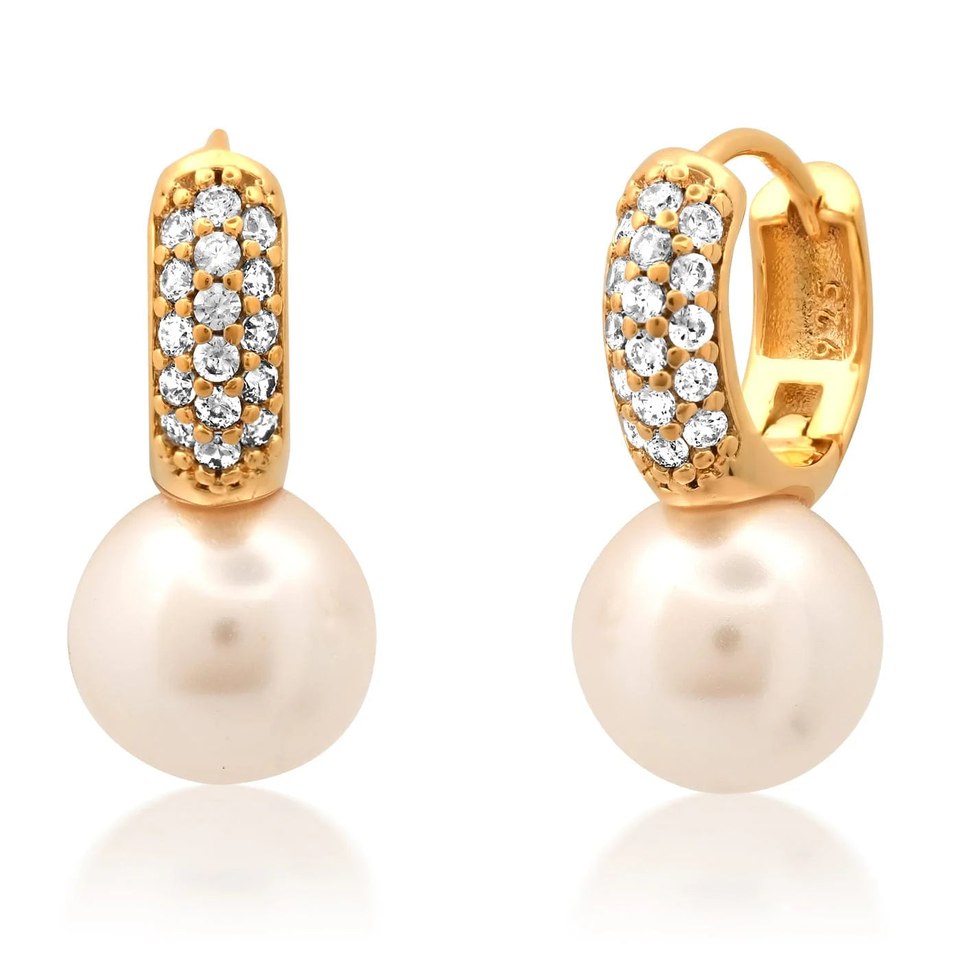 Season - End Clearance Pearl Earrings TAI Pave Pearl & CZ  Huggie Earrings