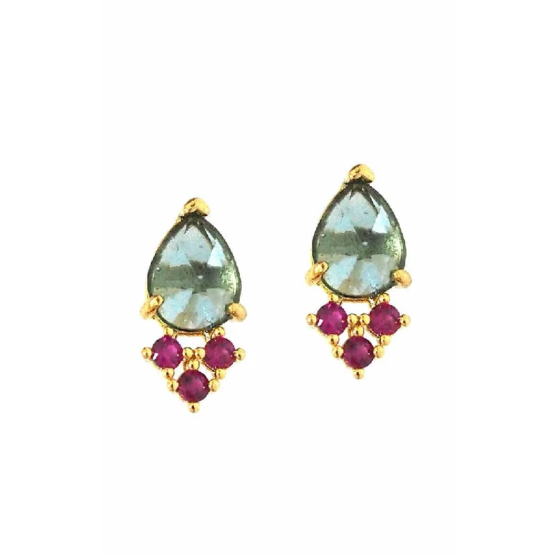 Shop Comfortably at Home Sun Pendant TAI Teardrop Red & Blue Stone Stud