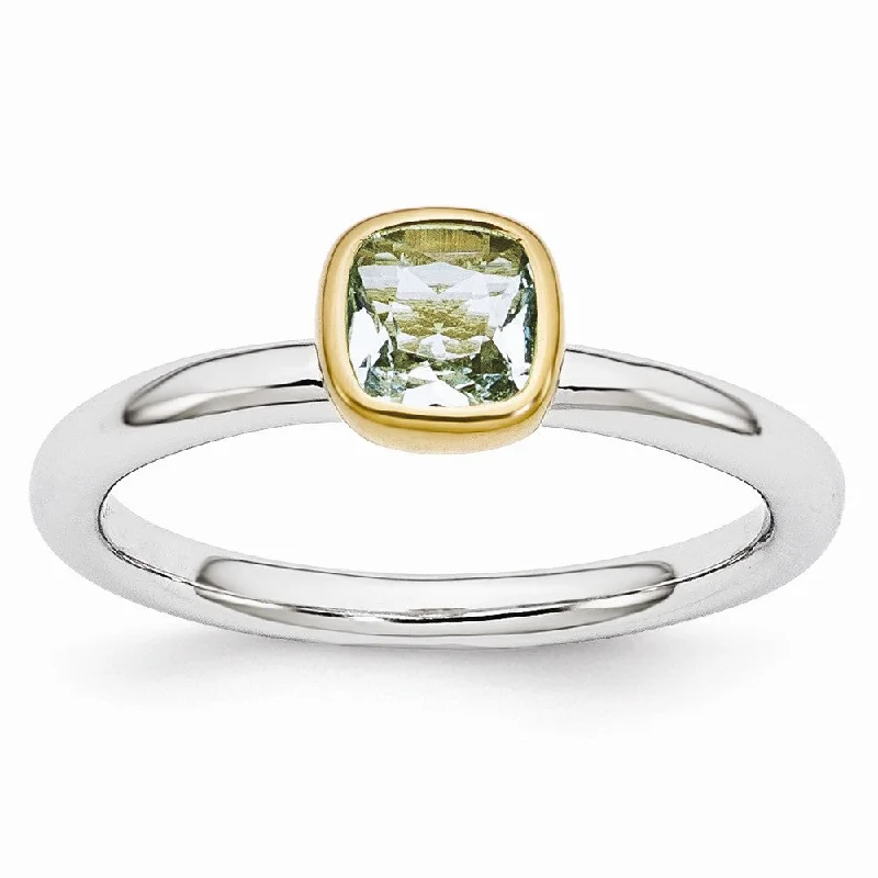 Limited Time, Unlimited Deals Simple Earrings Two Tone Sterling Silver Stackable 5mm Cushion Aquamarine Ring