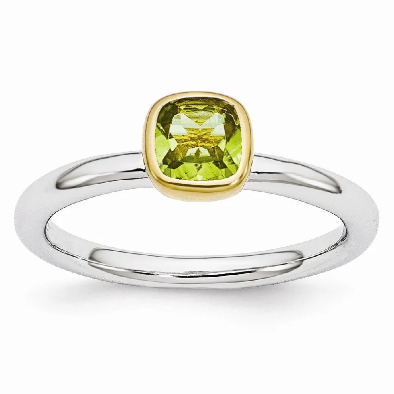 Exclusive Offers for Our Valued Customers Designer Jewelry Two Tone Sterling Silver Stackable 5mm Cushion Peridot Ring Exclusive Offers for Our Valued Customers Designer Jewelry Two Tone Sterling Silver Stackable 5mm Cushion Peridot Ring