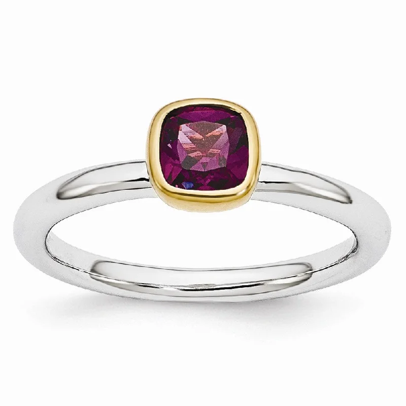 Season - End Clearance Trendy Earrings Two Tone Sterling Silver Stackable 5mm Cushion Rhodolite Garnet Ring Season - End Clearance Trendy Earrings Two Tone Sterling Silver Stackable 5mm Cushion Rhodolite Garnet Ring